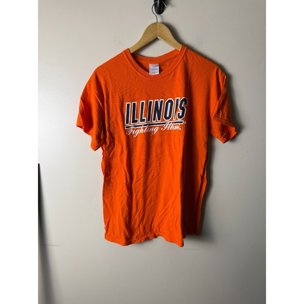 Gildan Illinois T-Shirt Men's M Orange Logo Short Sleeve